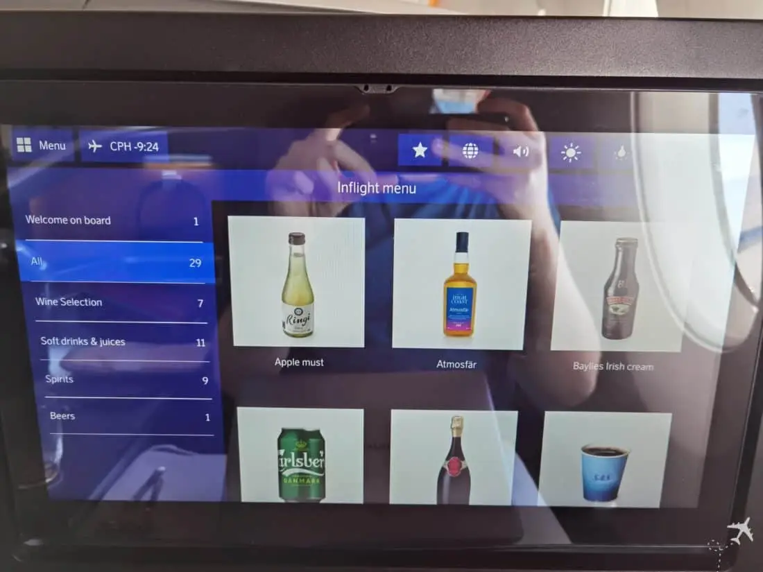 SAS Business Class LAX CPH Getraenke Uebersicht IFE 1