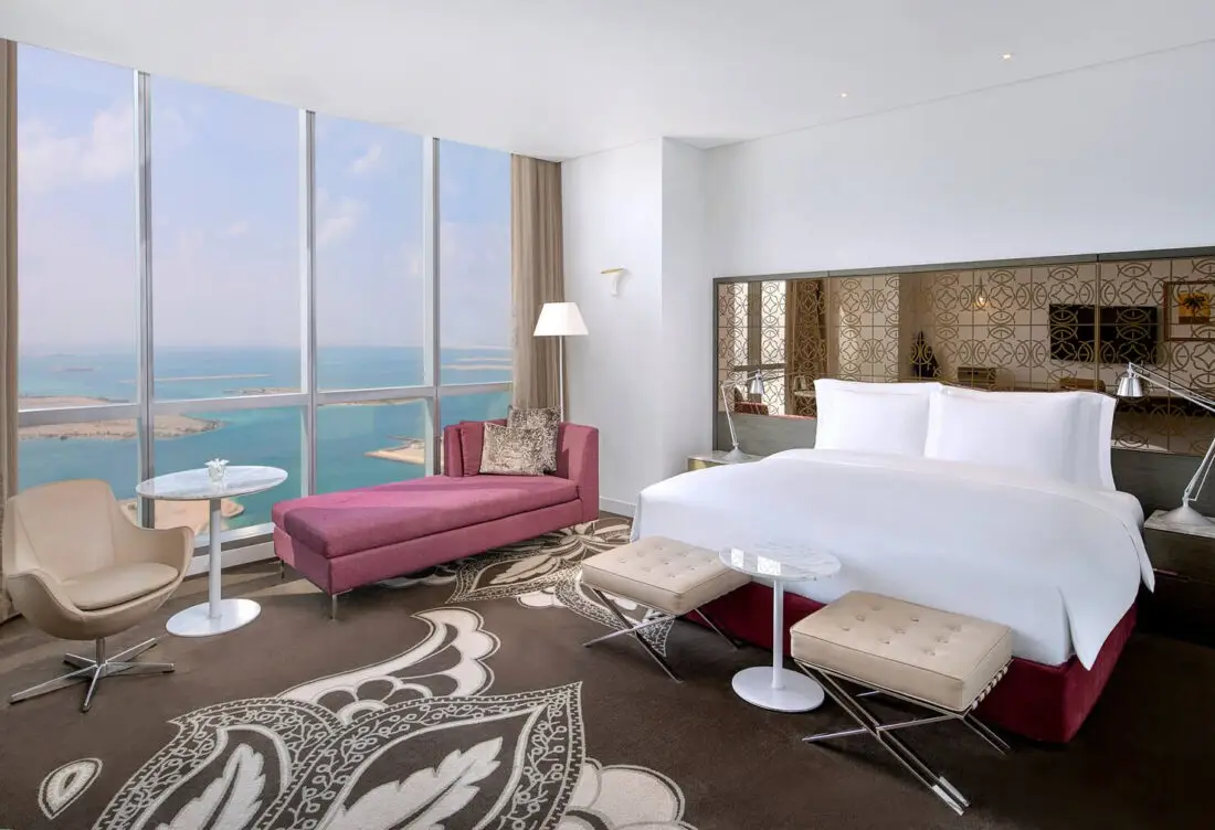 Conrad Abu Dhabi Etihad Towers king grand premier room with sea view bedroom jpg