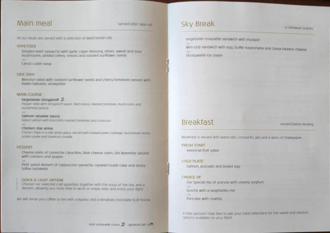 klm menu