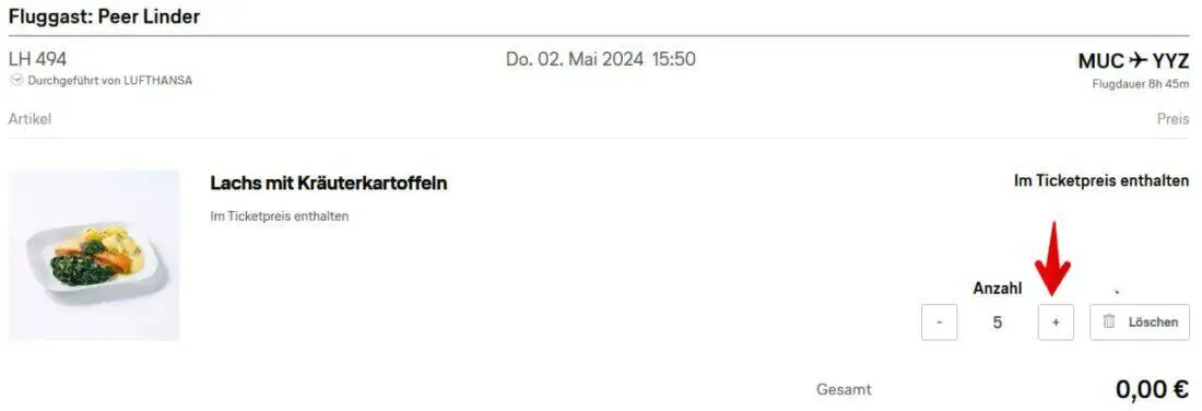 Lufthansa Essen vorbestellen Anzahl