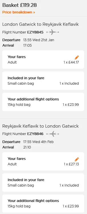 LGW KEF 119 bags