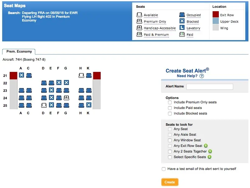 ExpertFlyer Sitzalarm Seatmap
