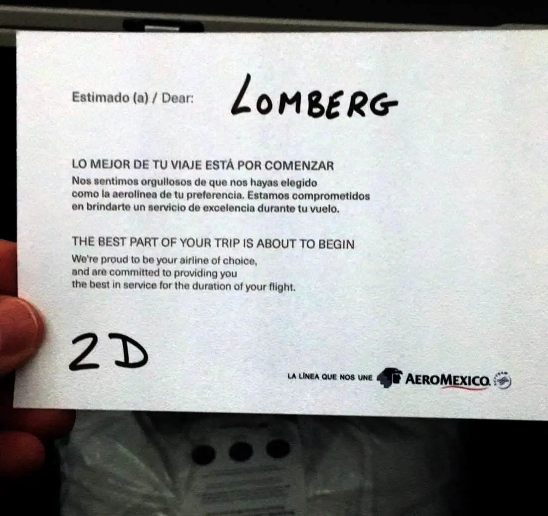 AeroMexico Business Class Welcome Note
