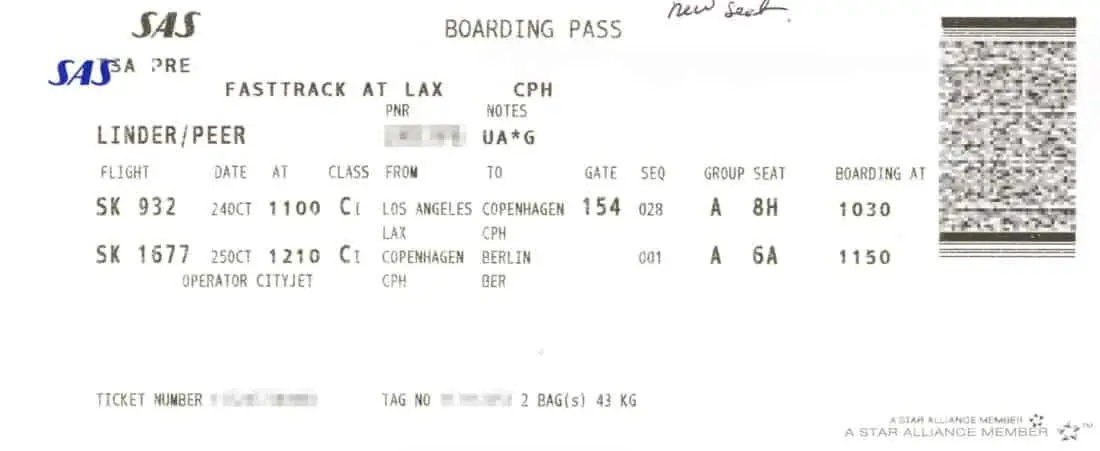 SAS Boarding Pass doppelt