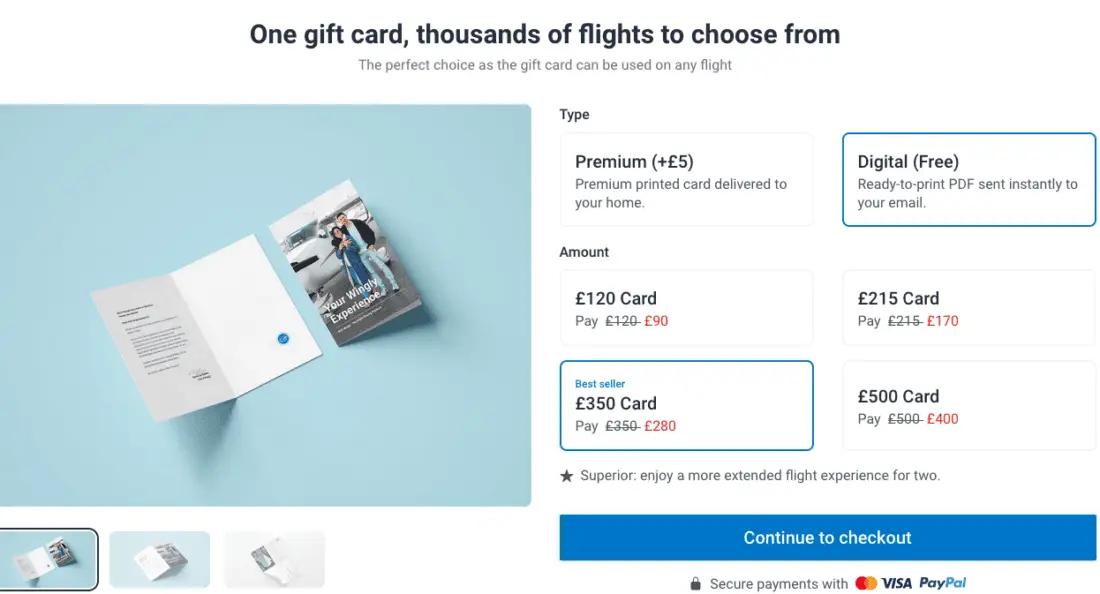 Wingly gift cards standard