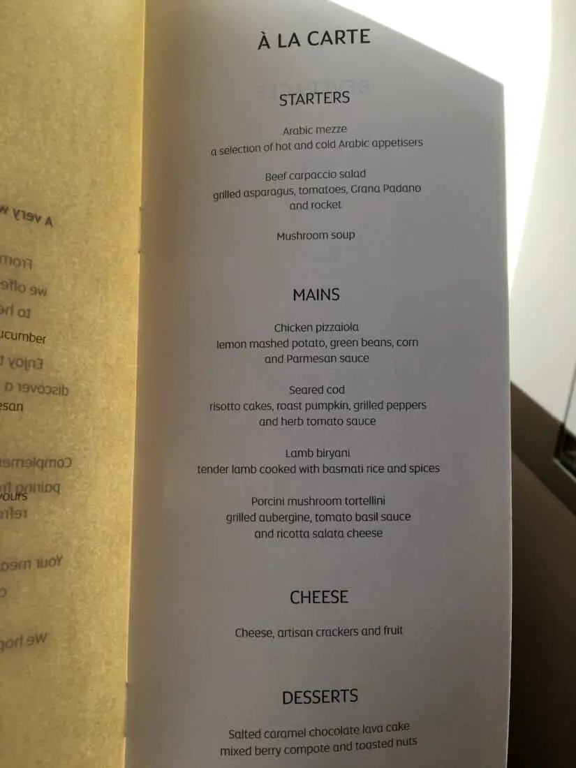 Etihad Business Essen Menu
