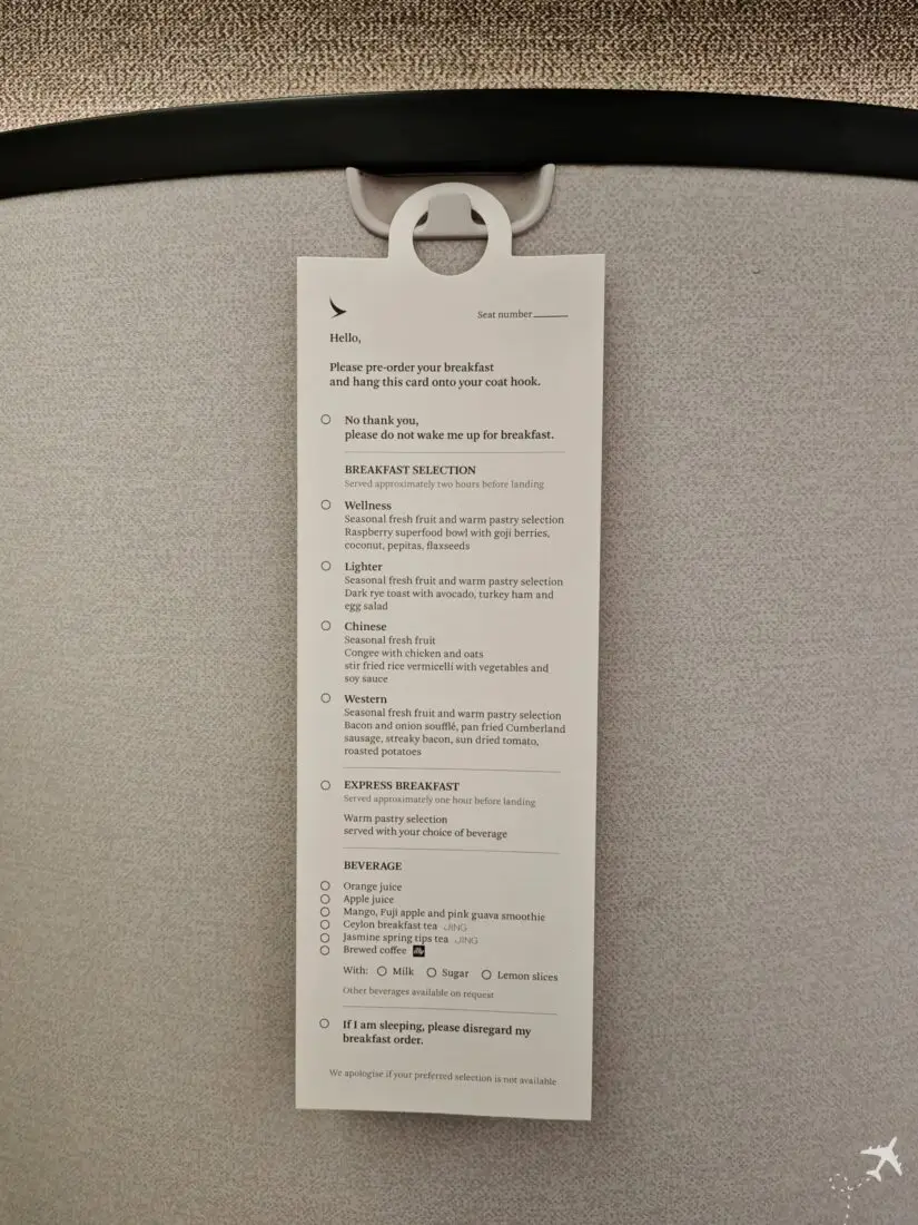 CX Aria Suite 777 Fruehstueckskarte