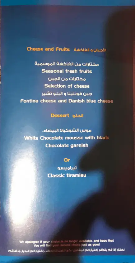Bewertung EgyptAir Business Class A330 BKK CAI Menu 5