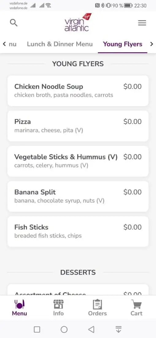 VS Lounge JFK Menu Dinner 3