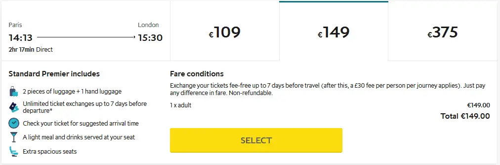Eurostar Vergleichspreis