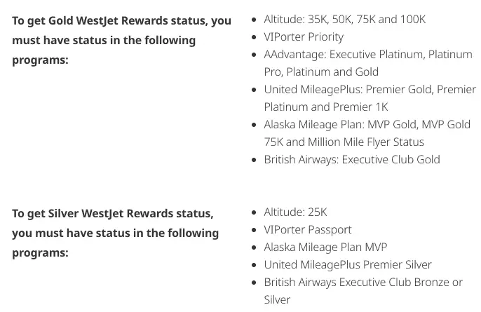 Westjet Status Match Challenge Status