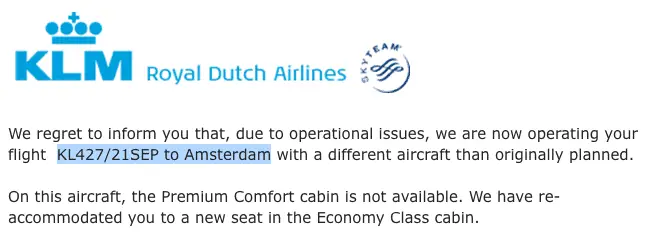 klm downgrade dubai