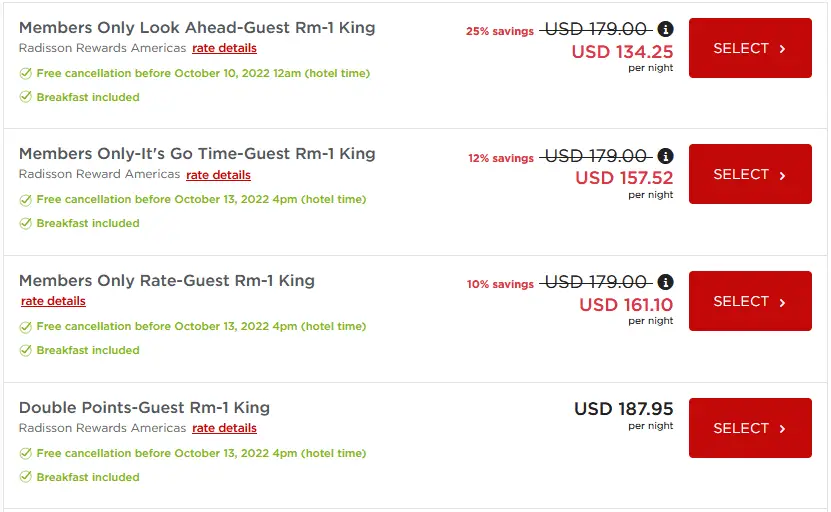radisson americas look ahead member rates
