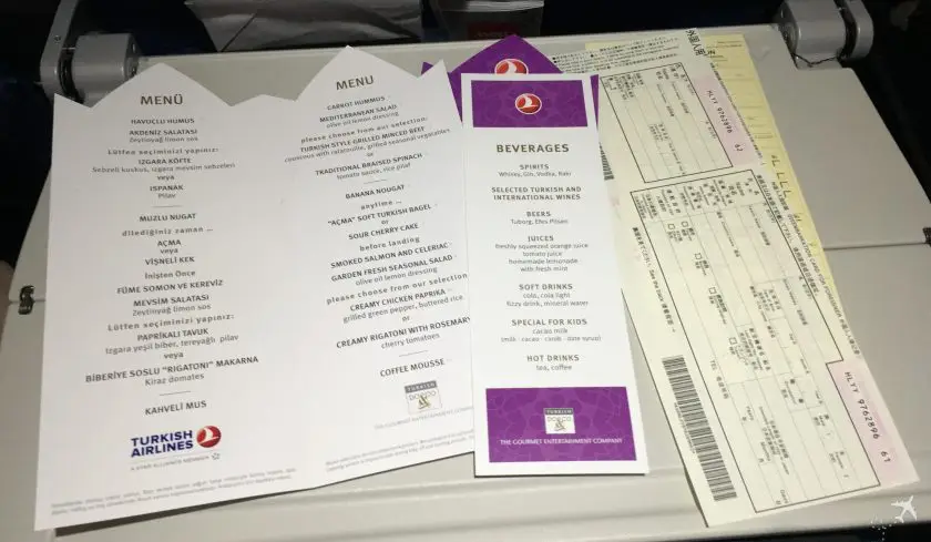 Turkish Airlines Economy Class Menü Langstrecke