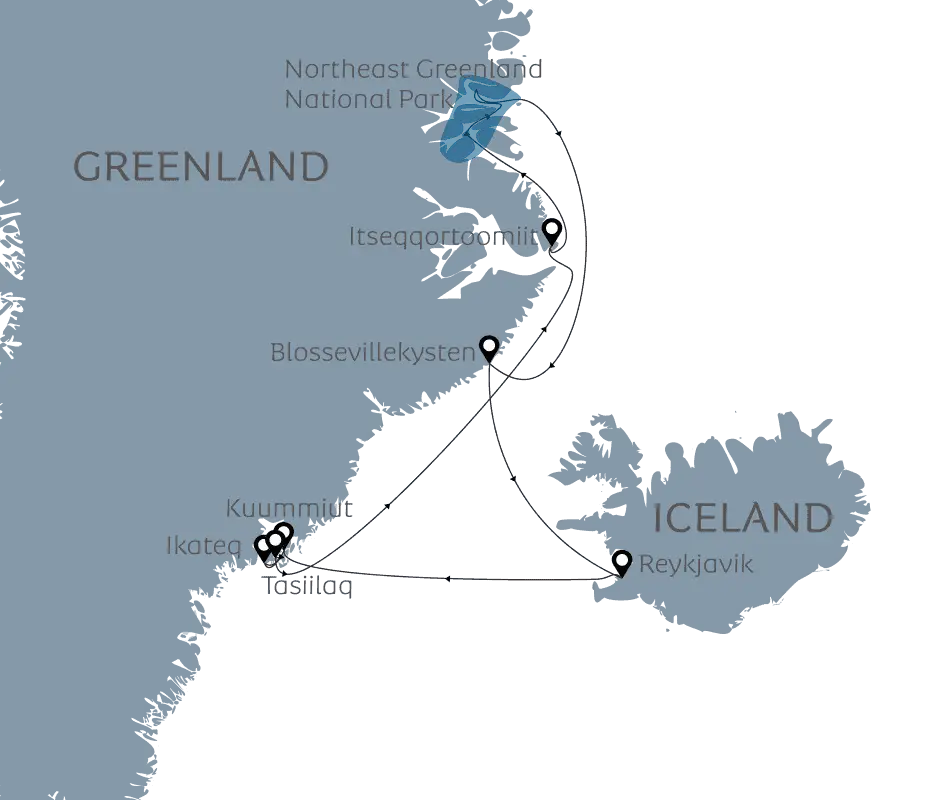 Complete East Greenland Routenkarte