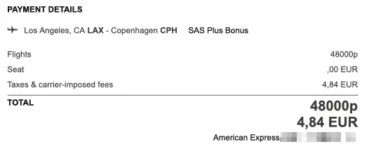 Award Flight LAX CPH PE 