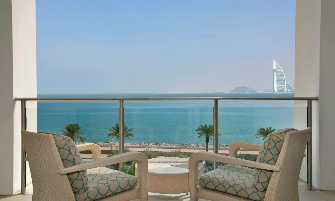 Waldorf Astoria Dubai Palm Jumeira balcony view skyline
