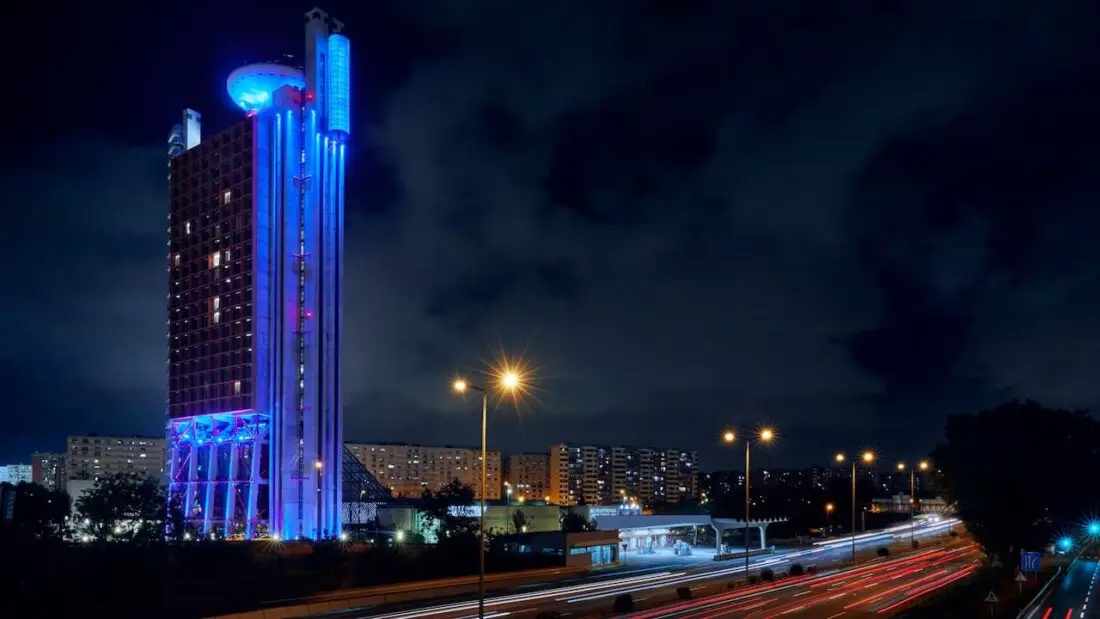 Hyatt Regency Barcelona Tower Facade Nighttime.16x9