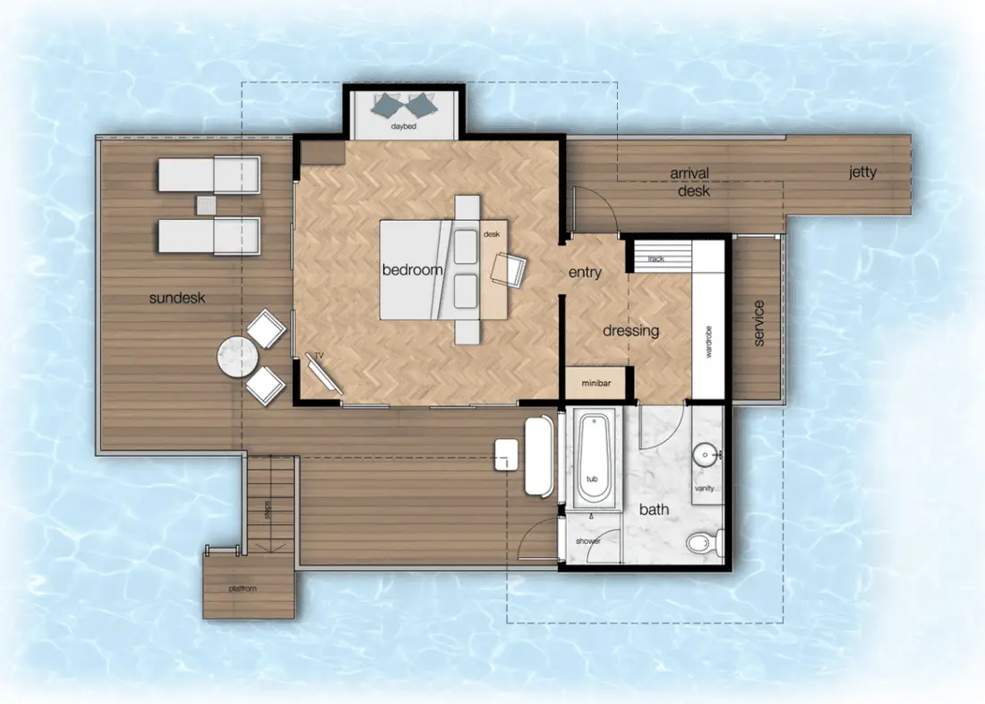 OUTRIGGER Maldives Maafushivaru Resort Over Water Villa Map