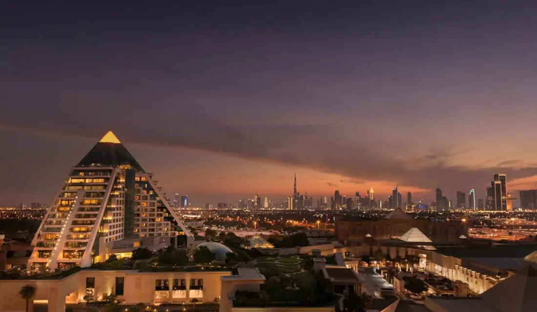Raffles Dubai ext view night