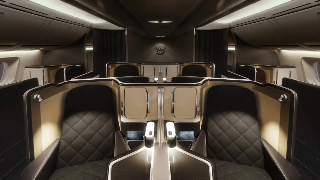 British Airways First Class Kabine Boeing 787 dunkel