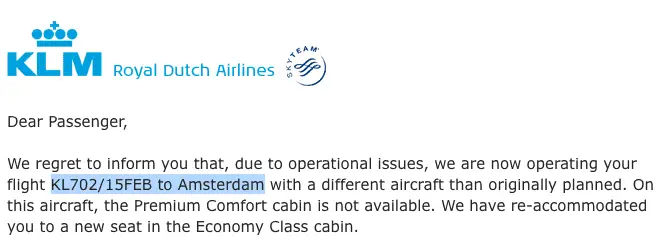 klm downgrade buenos aires