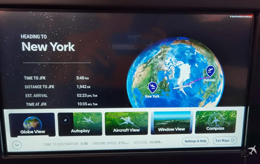 Finnair Business Class HEL JFK IFE Karte