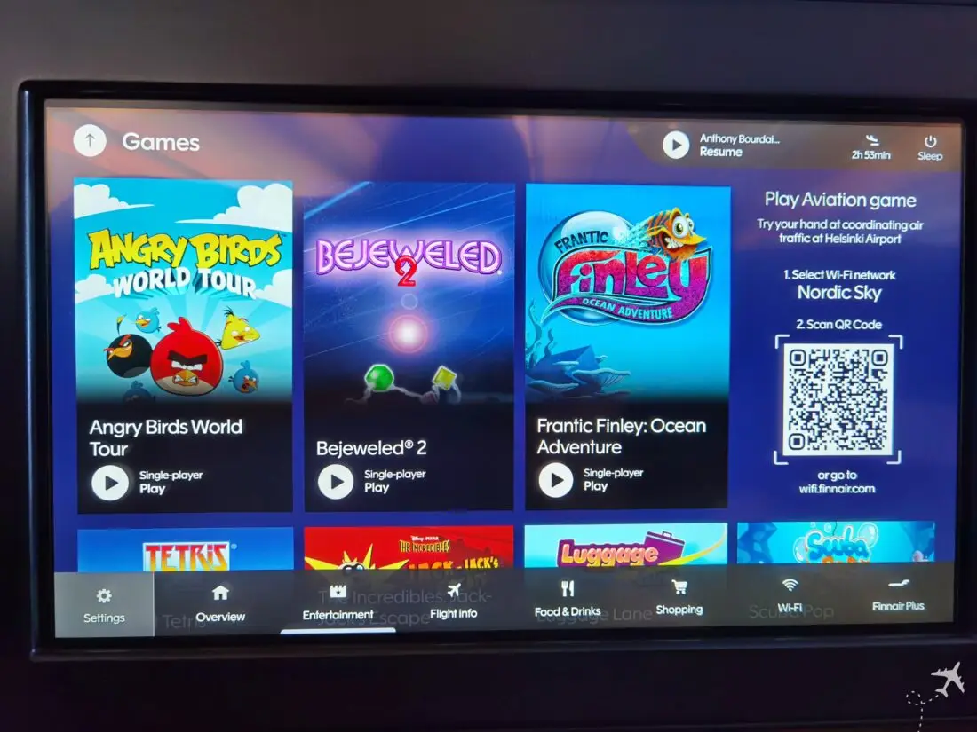 Finnair Business Class HEL JFK IFE Angry Birds